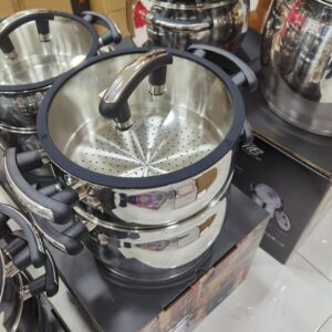 طقم قدور بخار ستانلس ستيل - متعدد الطبقات مع مصفاة